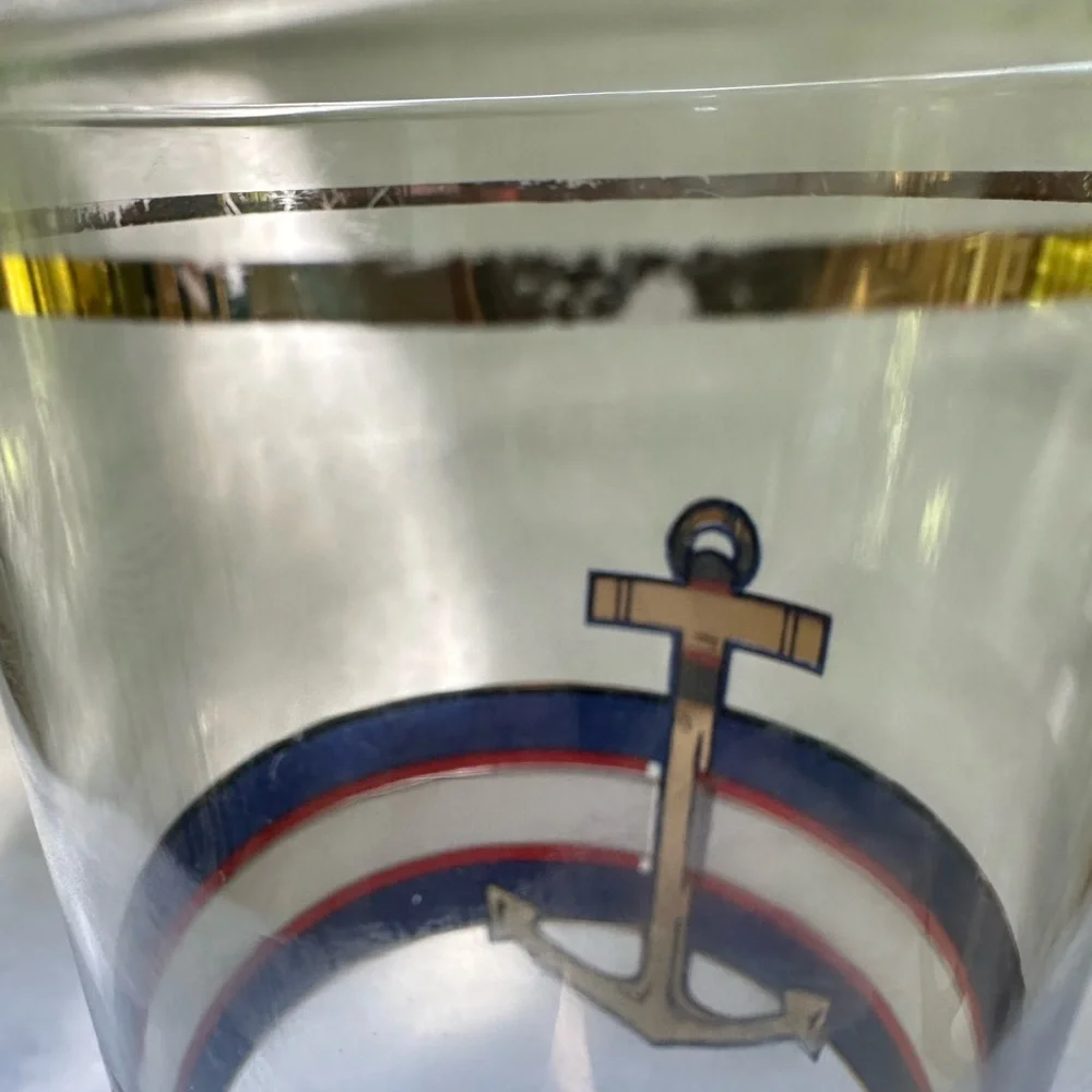 Nostalgic Nautical Anchor & Stripes Vintage Culver Gold Accent Highball Tumbler